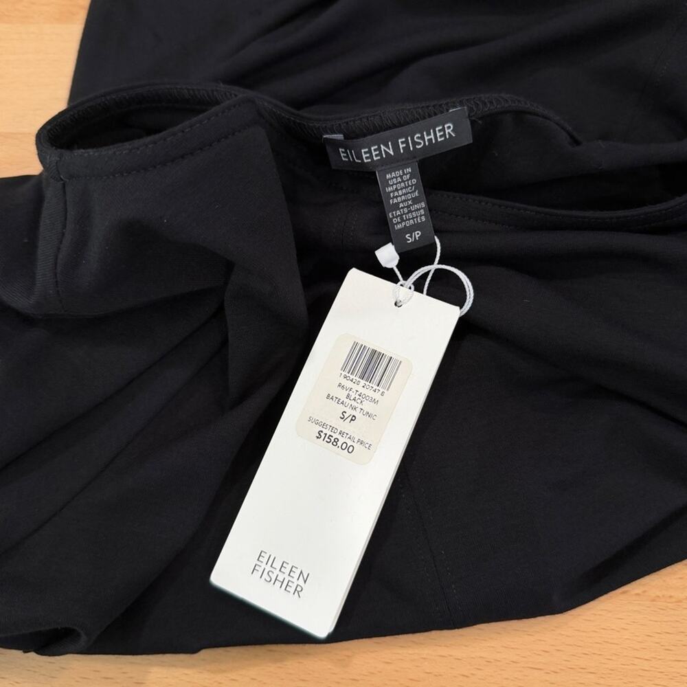 Eileen Fisher Bateau Neck Long Tunic Black Side Slits NWT Size Small - Picture 6 of 8